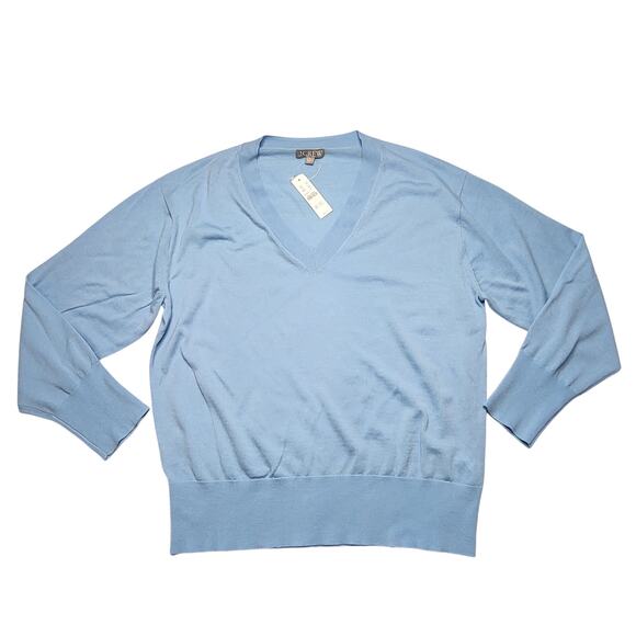 J. Crew Merino Wool V Neck Sweater Light Blue Relaxed Fit Lightweight Soft Large - Picture 2 of 7